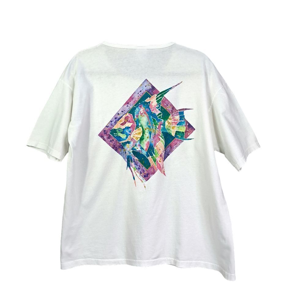 Vintage Anvril Maui Shirt Women XL White USA Sun Tees Y2K Colorful Vacation Fish - Picture 2 of 13